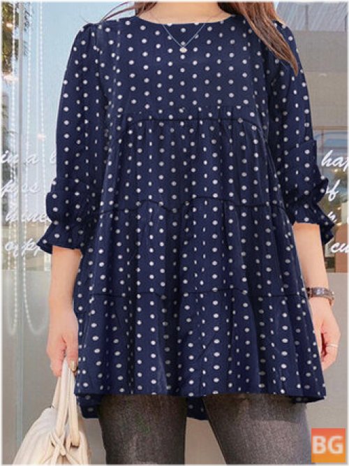 Women's Puff Sleeve Daily O-Neck Spliced Dots Casual Blouse
