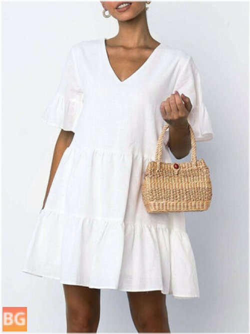 Ruffle-Sleeve Cotton Mini Dress for Women