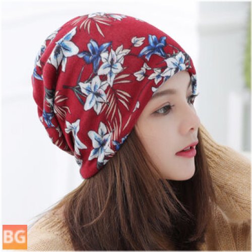 Women's Cashmere Colored Floral Pattern Beanie Hat