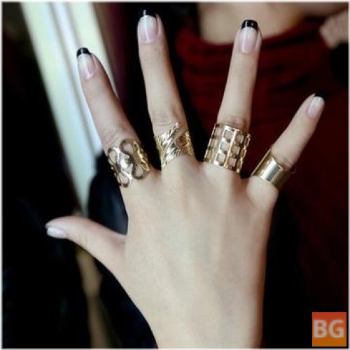 Gold Leaf Hollow Out Square Finger Ring - 1pc