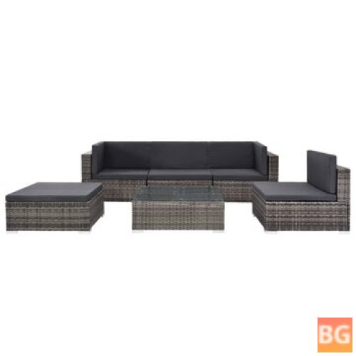 6 Piece Garden Lounge Set with Cushions - Poly Rattan Gray