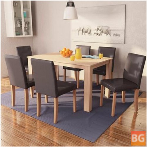 Kitchen Table Set with 7PCS Artificial Leather Chairs and One Table, Stable, Strong
