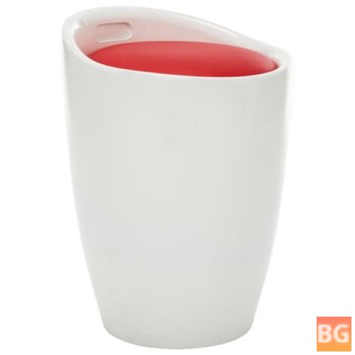 Storage stool in white and red faux leather