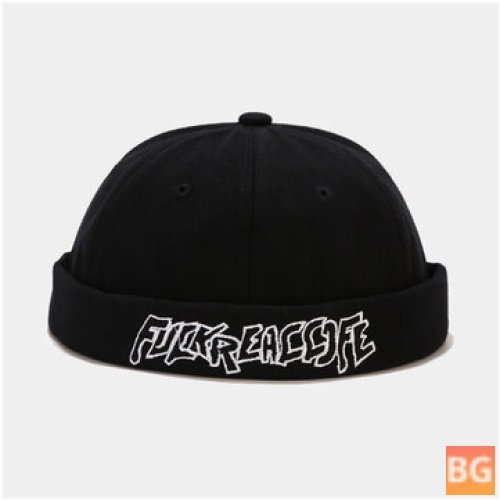 Cotton Solid Color Letter Embroidery Adjustable Drawstring Beanie Landlord Cap - Skull Cap