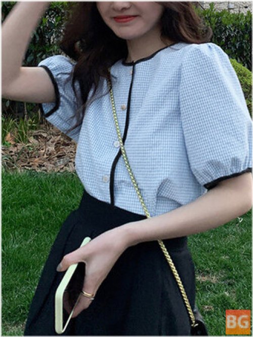 Button Puff Sleeve Blouse