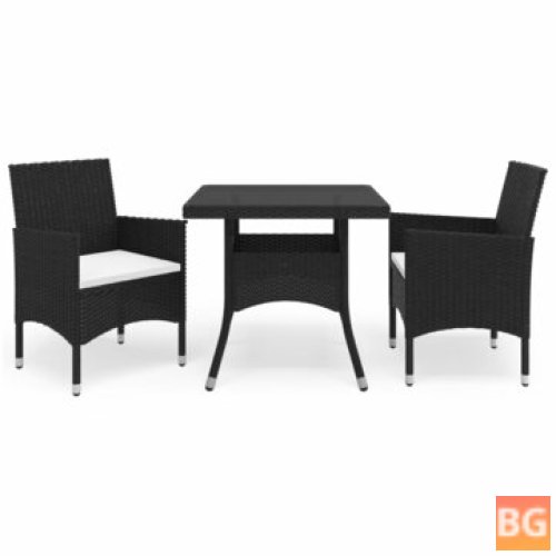 Black Poly Rattan Dining Set with Glasses