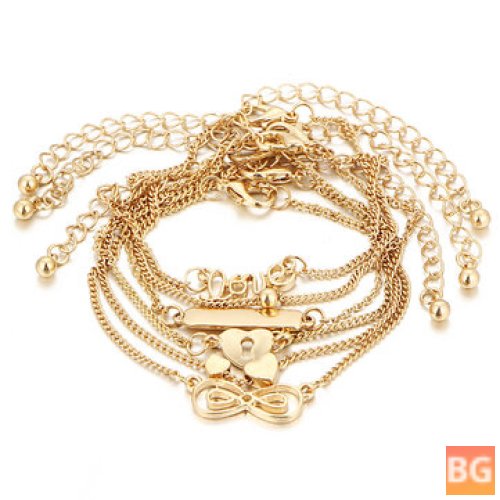 Love Gold Anklet with Chain - 6 Pieces