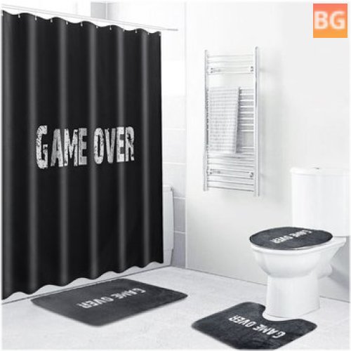 1/4 PCS Black Waterproof Bathroom Shower Curtain Toilet Cover Mat