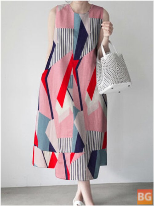 Cotton Geometric Cami Dress with Pockets