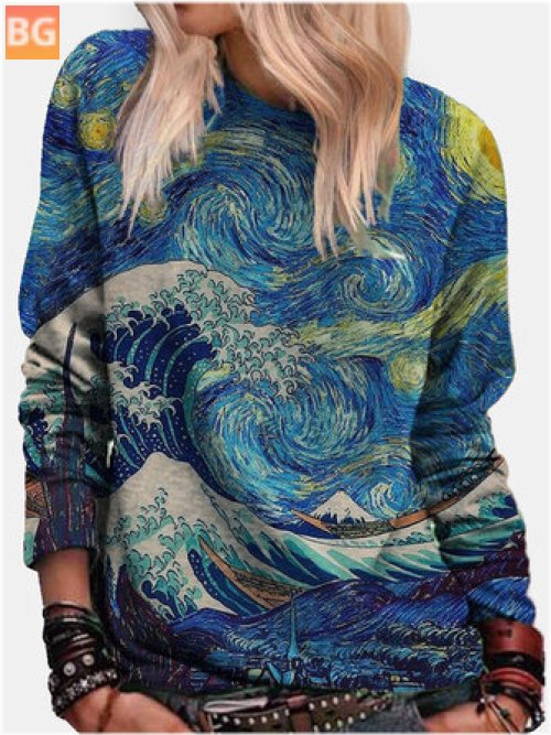 Women's Wave Printed Ethnic Style Blouse