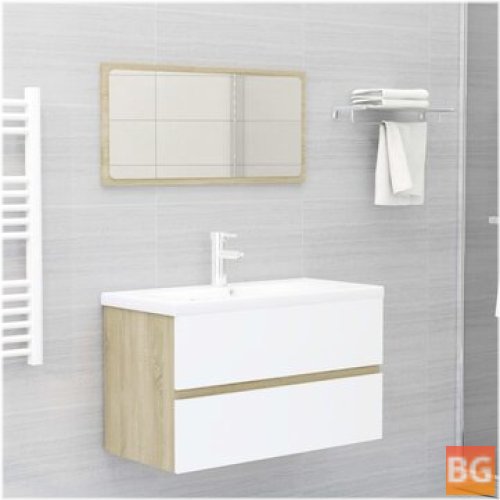 Set of 2 Bathroom Vanity Tables with White and Sonoma Oak Chipboard