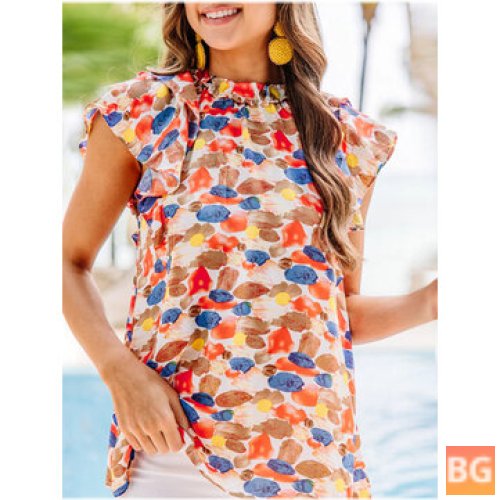 Button-Down Blouse with Ruffle Sleeve