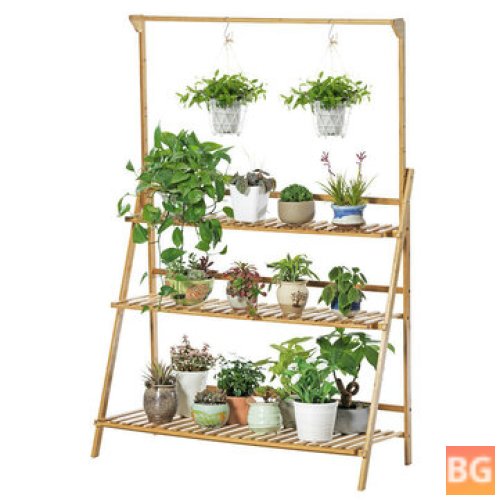 Height-adjustable Stair-floor Flower Pot Stand with Rack and Removable Pot Hanging Bar