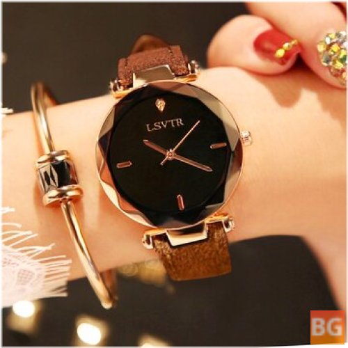 Diamond Pattern Women's Wristwatch with PU Leather Strap and Rhinestone Dial
