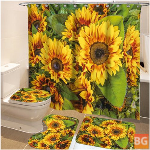 Sunflower Printed Shower Curtain - Bathroom Toilet Rug Mat Set