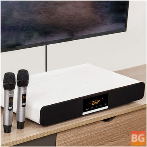 PS-26 Pro KTV Audio Speaker Set - 150W with 3D Surround Theater Karaoke Sound 5.1 Bluetooth Soundbar and Intelligent Vocal Canceller - 10 Gear Adjustment, HIFI Speakers, Wooden Double Bass with Wireless Microphone
