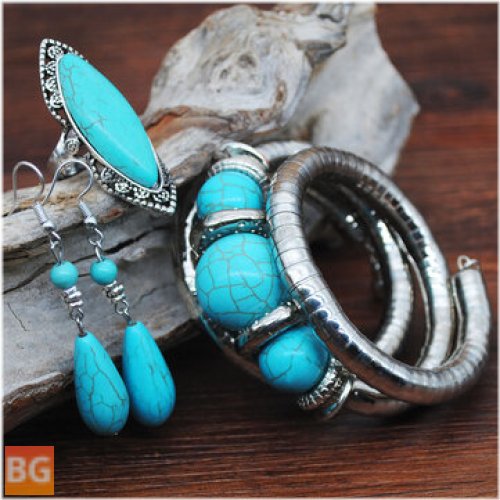 Turquoise Earrings with Drop Pendant and Ring