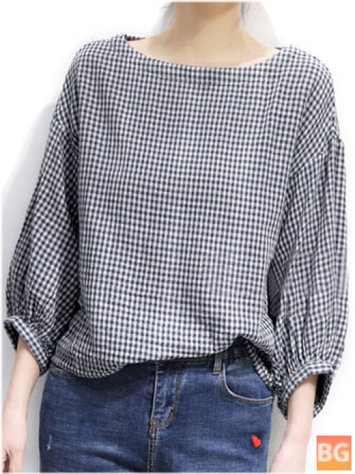Check Puff Blouse