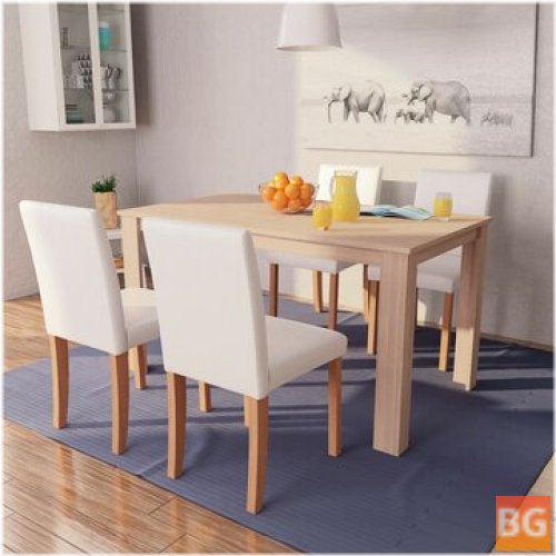 Dining room set - faux leather and oak cream