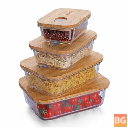 Bamboo Food Storage Set with Airtight Lids and Elastic Band