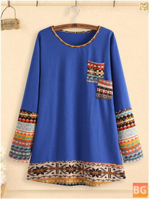 Long Sleeve Blouse with Patchwork Pattern