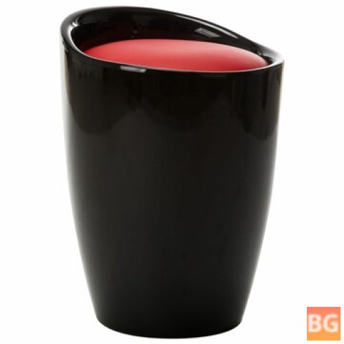 Storage stool in black and red faux leather