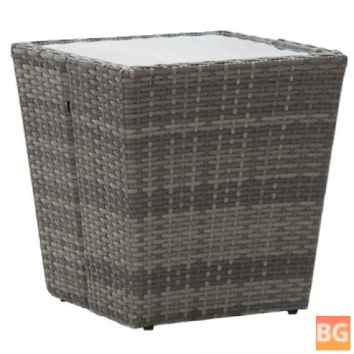 Gray Table with Glass Top and Rattan Bottom