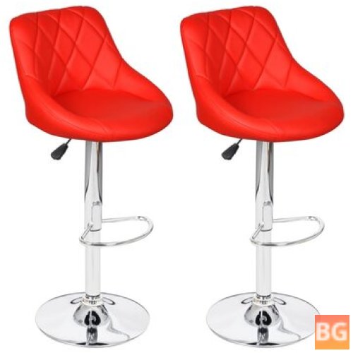 2 Pcs Red Faux Leather Bar Stools