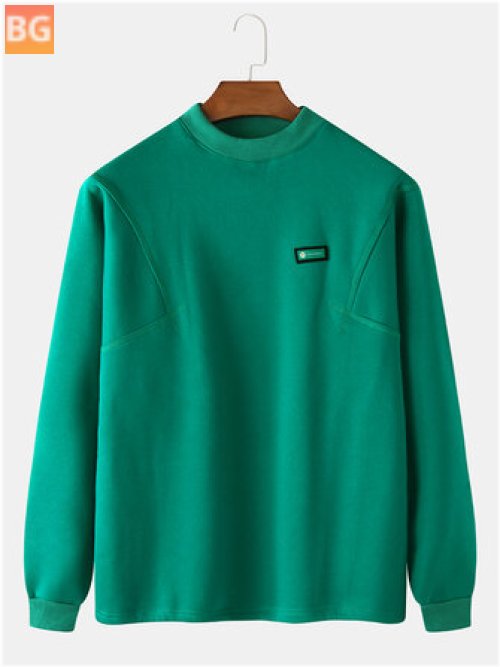 Long Sleeve Cotton Sweatshirt with Solid Color Label