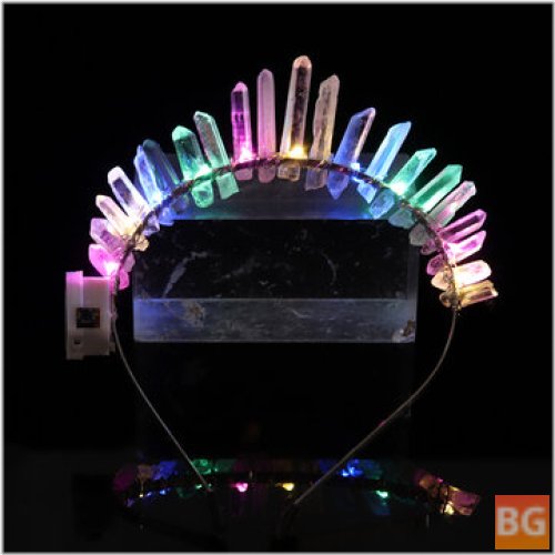 LED Crown Crystal Headband Headdress Garland - 3 Mode Flash Light