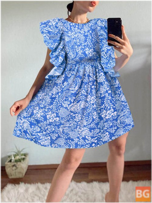 Daily Dress for Women with Floral Print Trims - Sleeveless