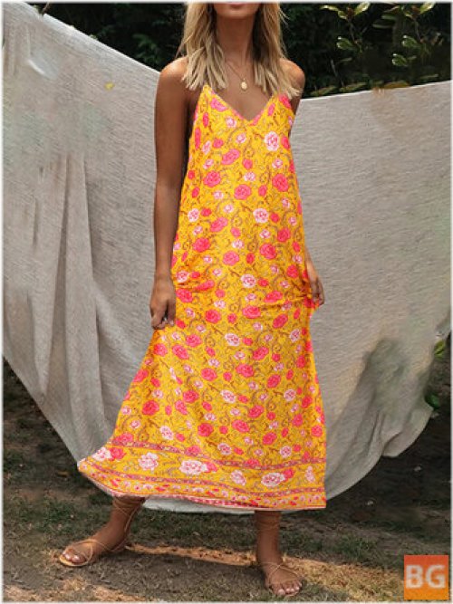 Maxi Dress with Flower Print Pattern