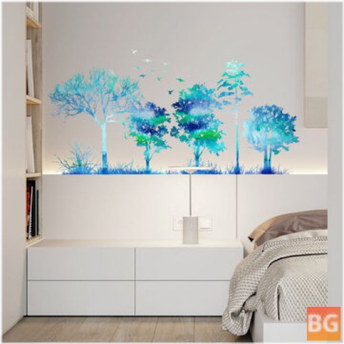 Blue Gradient Forest Wall Stickers - Version of The New Hand-Painted Wall Decoration