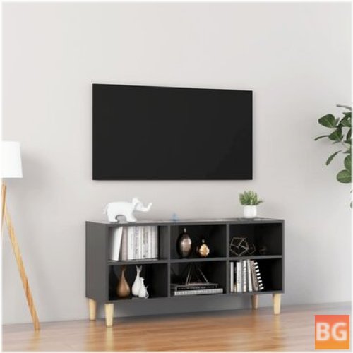 TV Cabinet with Recessed Wood Legs and Black Glass Top 40.7