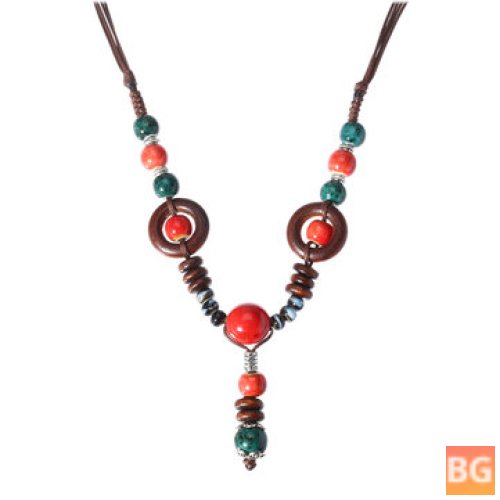 Ethnic Beaded Pendant with Long Necklace