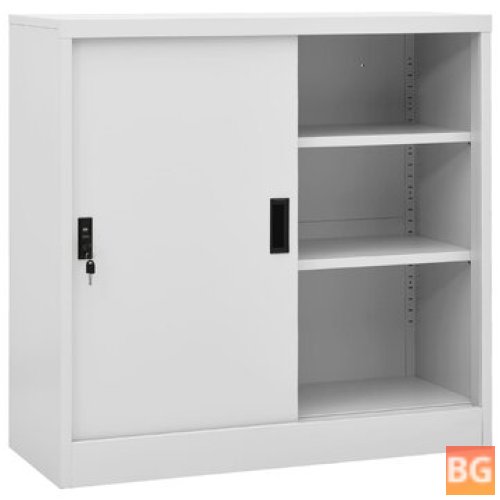 Office Cabinet with Sliding Doors in Gray 35.4