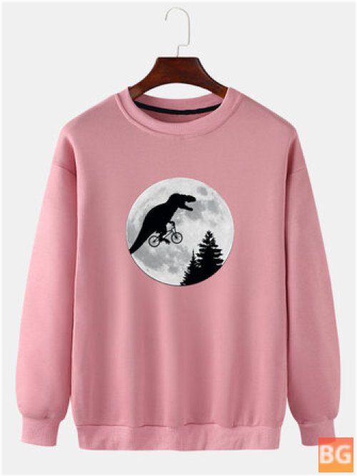 Woolen Casual Sweatshirt with Moon Graphic Design