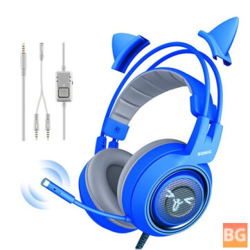 Somic Blue Cute Gaming Headset with 3.5mm Plug - Wired Stereo Sound