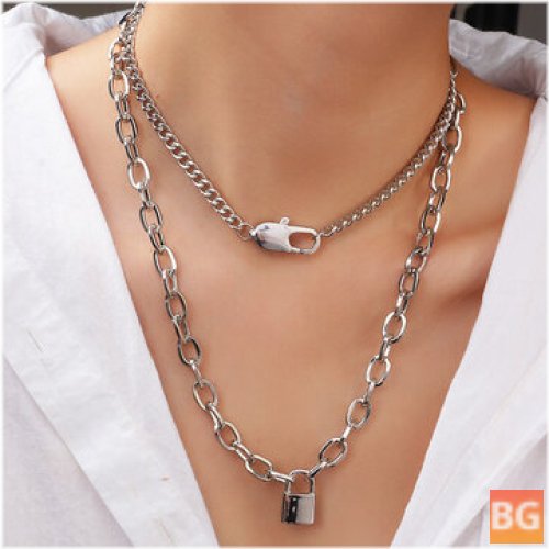 Punk Metal Chain Chain Necklace - Geometric Round Buckle