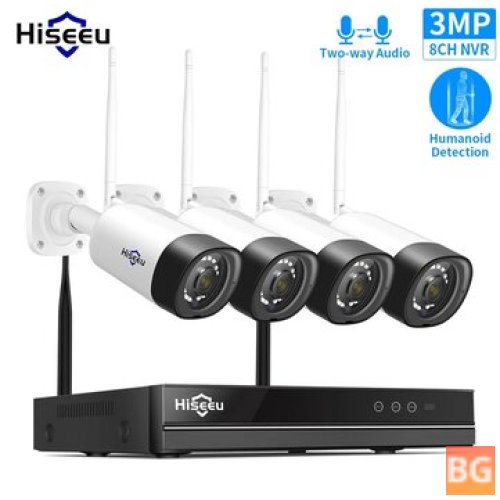 Hiseeu WNKIT-4HB312 8CH 3MP 1536P Wireless Security Camera and NVR with IR Outdoor Audio and Waterproof Wifi