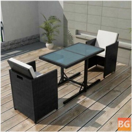 Bistro Set with Cushions and Tablecloth - Poly Rattan Black