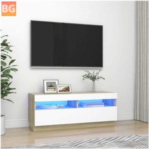 TV Cabinet with LED Lights - White and Oak 39.4