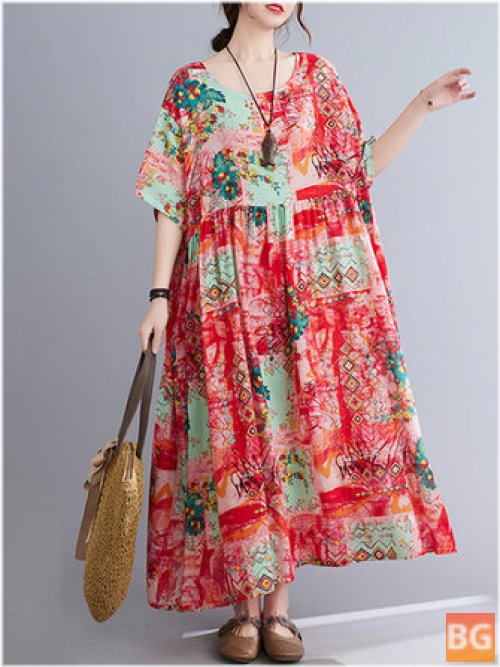 Summer Dresses for Women - O-Neck Floral Loose Bohemian