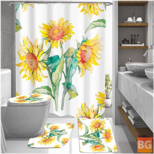 Sunflower Pattern Toilet Cover Mat - Polyester