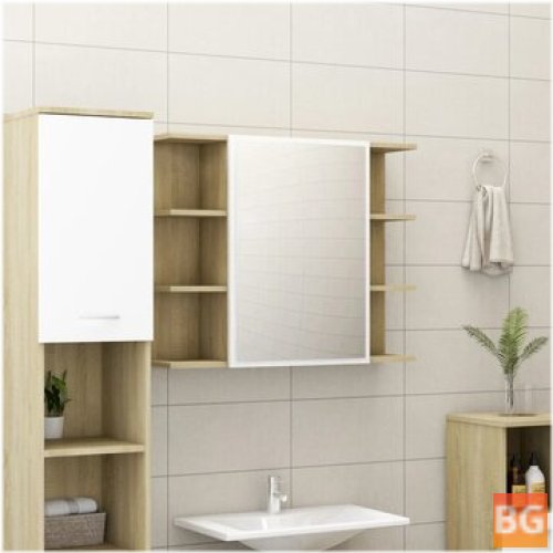 Bathroom Mirror Cabinet - White and Sonoma Oak 31.5