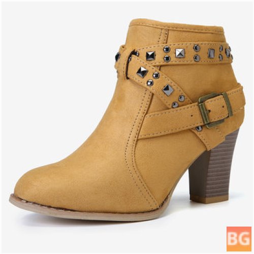 Women's Fashion Suede Rivet Zipper High-Heeled Ankle Boots