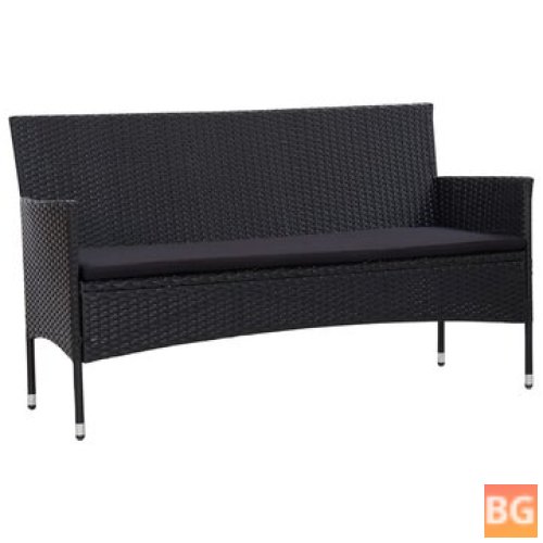 Sofa with Cushions - Black Poly Rattan