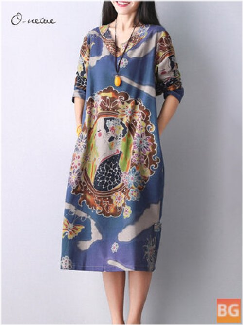 Women's Ethnic Print Midi Dress