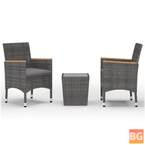 Bistro Set - Poly Rattan and Tempered Glass Gray