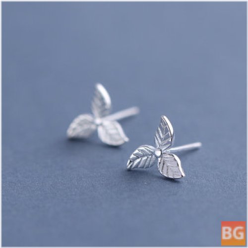 Sterling Silver Earrings with Fashion Leaf - Simple